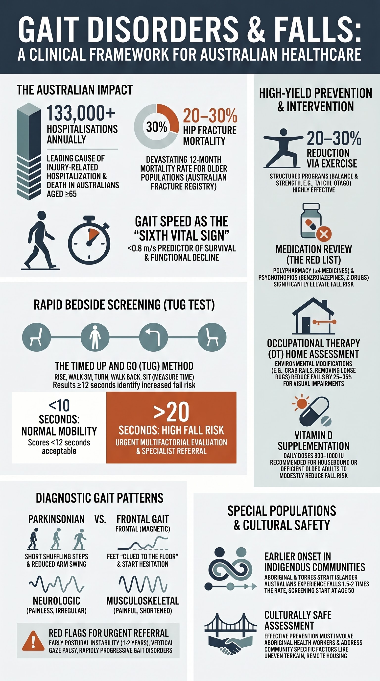 Gait Disorders & Falls visual summary infographic