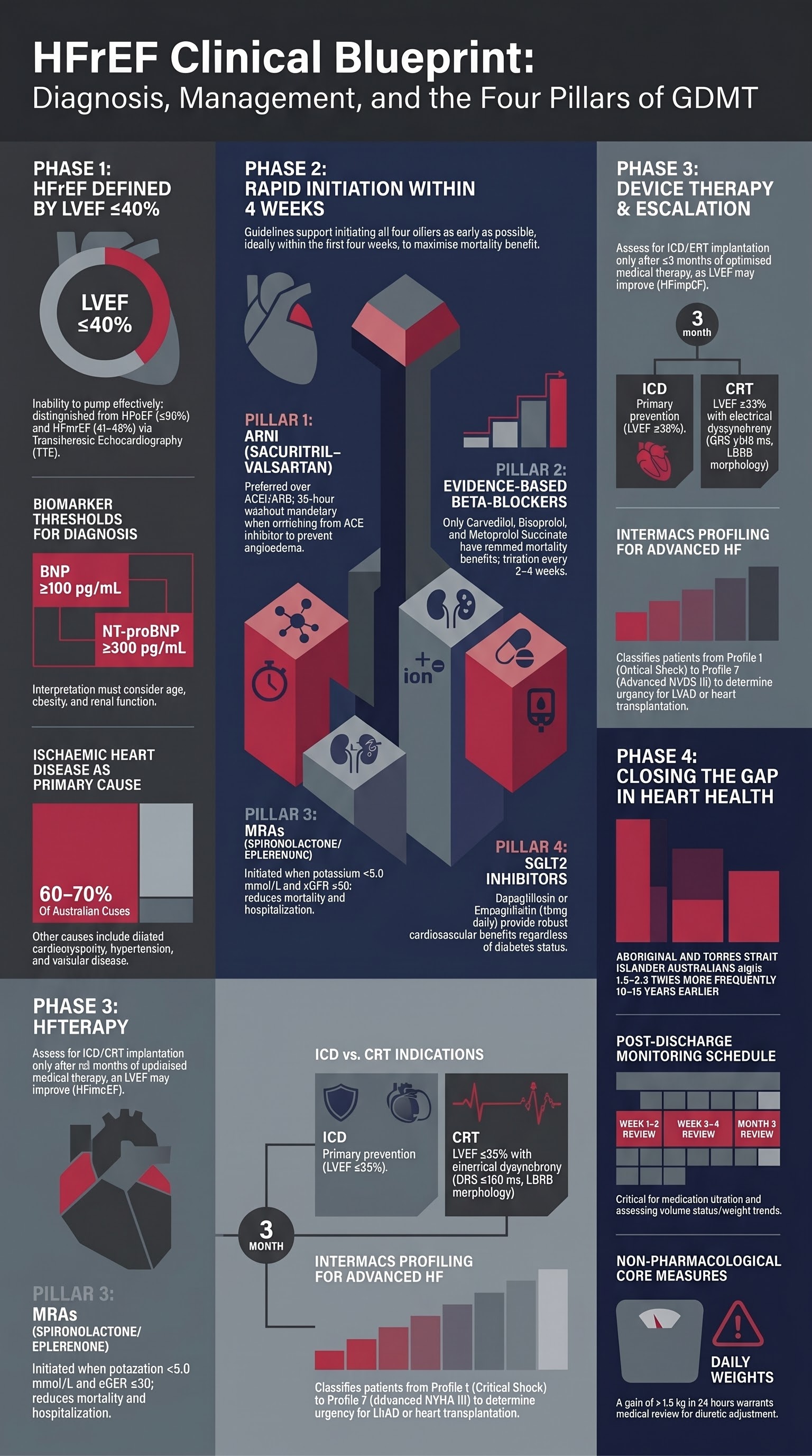 Heart Failure with Reduced Ejection Fraction (HFrEF) visual summary infographic