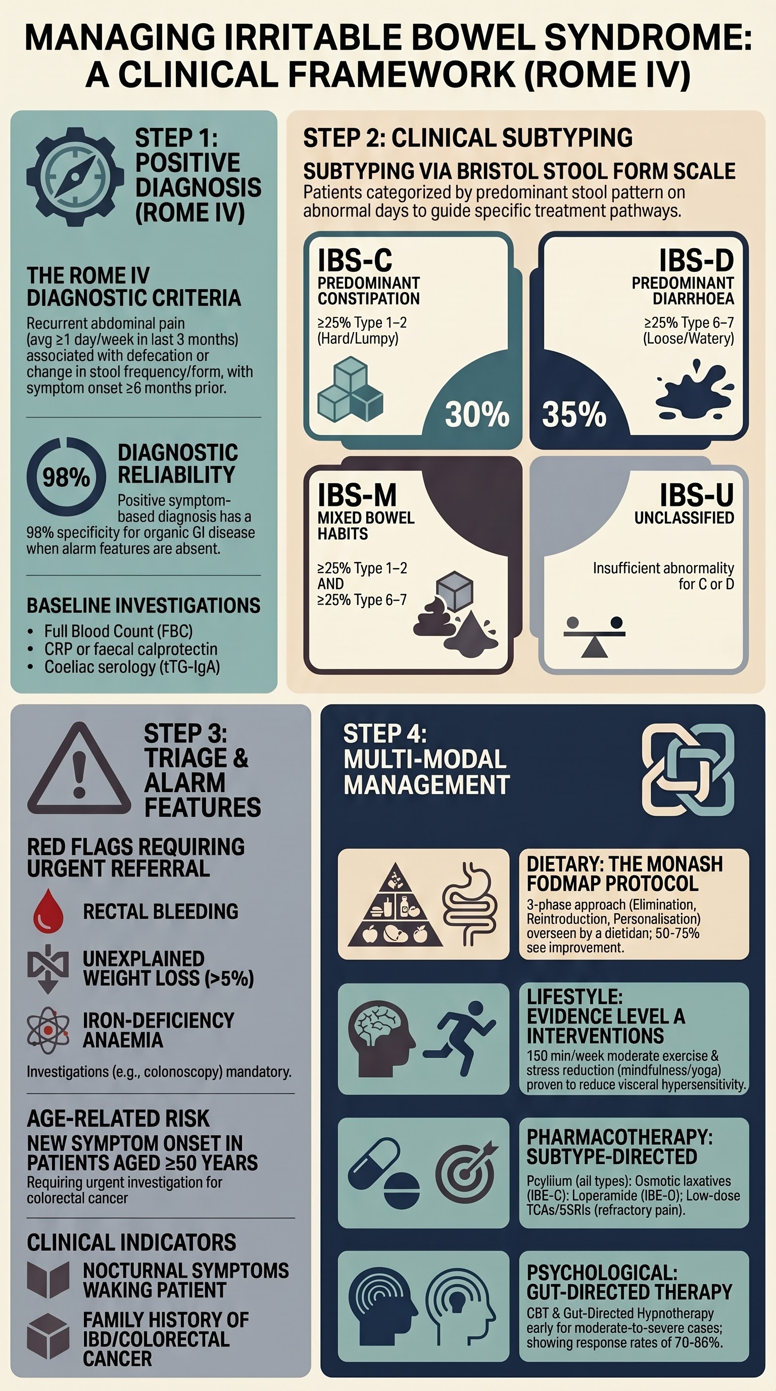 Irritable Bowel Syndrome (IBS) visual summary infographic